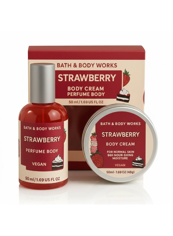 باث آند بودي وركس مجموعة هدايا بودي شوب "إصدار الفراولة المنعشة" - عطر صيفي 50 مل + كريم جسم مرطب 50 مل -  قطعتين في علبة أنيقة - Image 1